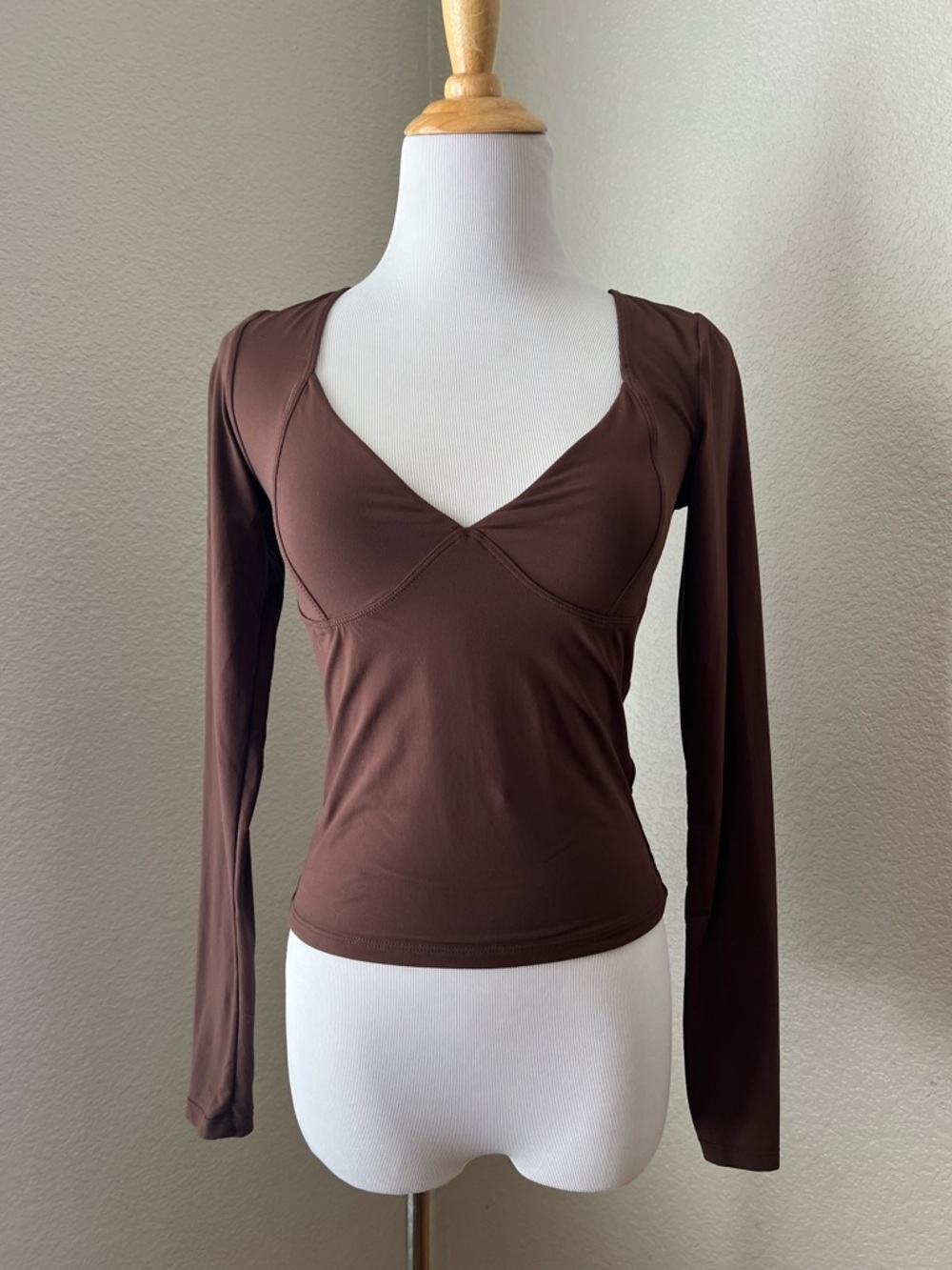 Qinsen Brown Long Sleeve Top, S
